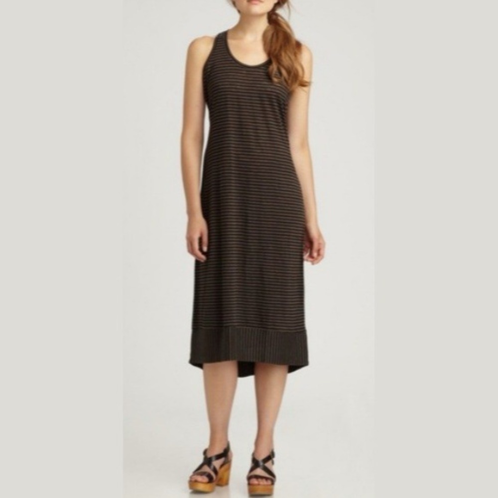 Eileen Fisher Striped Linen Knit Racerback Tank Dress Grey Black Size Large